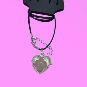 Pink Rose Quartz Crystal Sphere w/ Angel Wings Locket Necklace